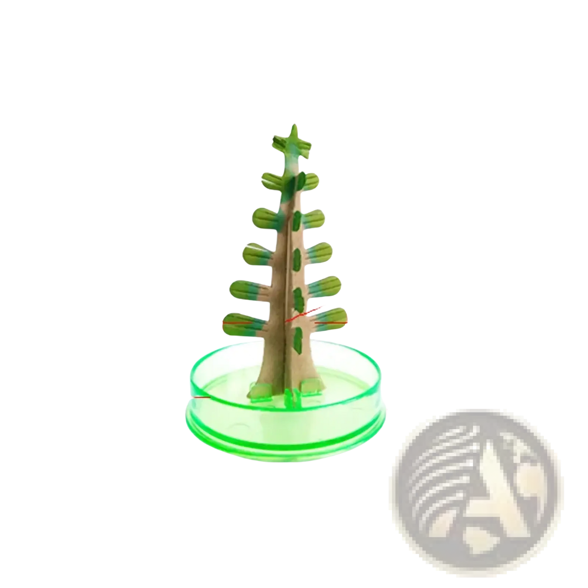 Green plastic christmas tree-shaped organizer with tiered shelves and circular base for magic growing crystal decor