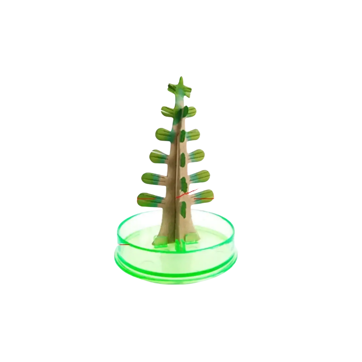 Green plastic tree-shaped magic growing crystal christmas tree decor with tiered shelves and a glowing base