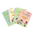 Colorful spiral-bound magic practice copybook with playful cartoon illustrations and vibrant pastel covers for preschoolers