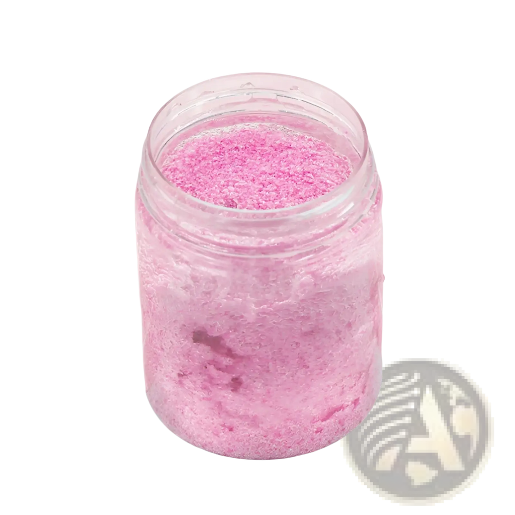 A clear glass jar of pink glittery magic sand hydrophobic waterproof diy toy for kids slime