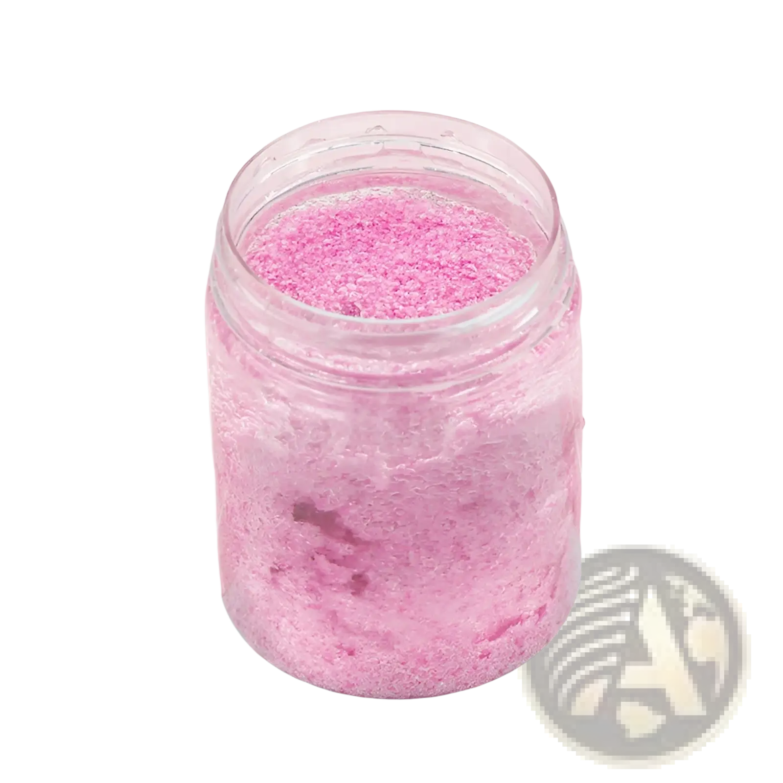 A clear glass jar of pink glittery magic sand hydrophobic waterproof diy toy for kids slime