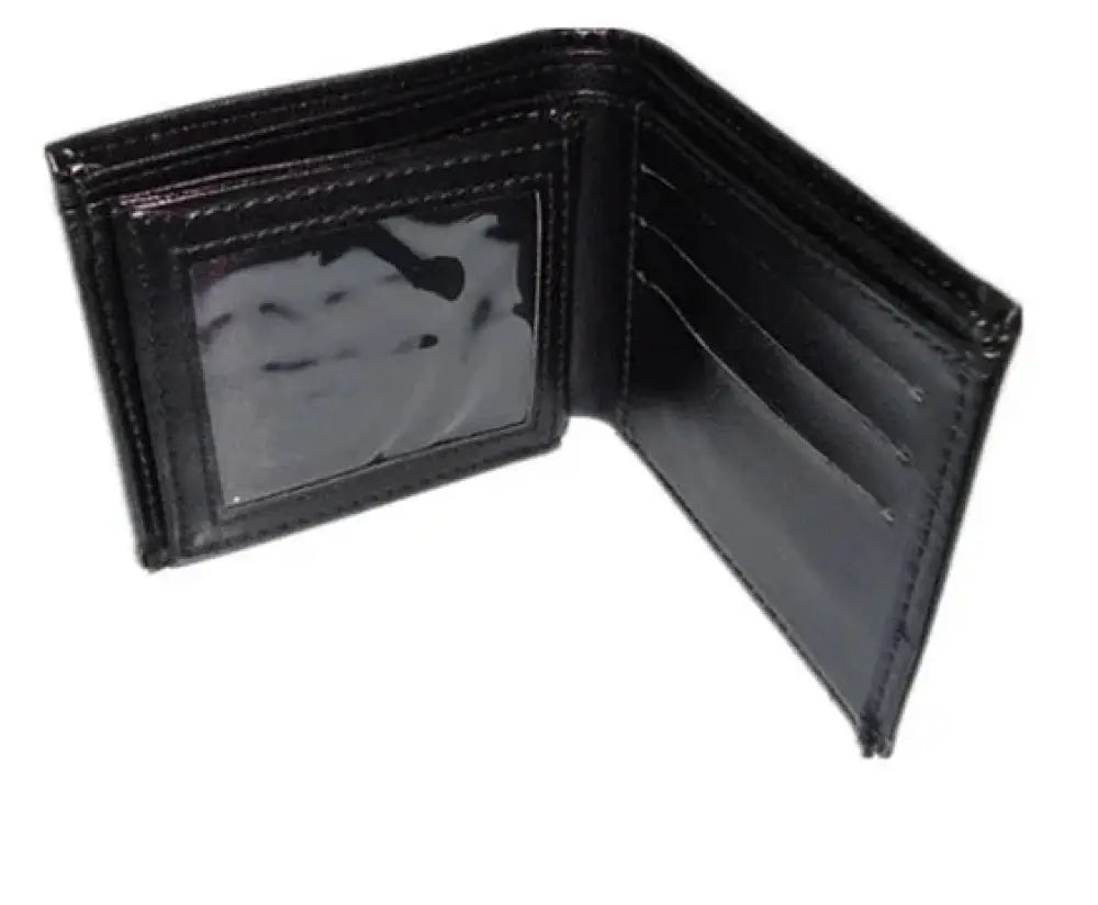 Magic blaze minimalist leather fire wallet made of black leather with bi fold design clear id window and multiple card slots