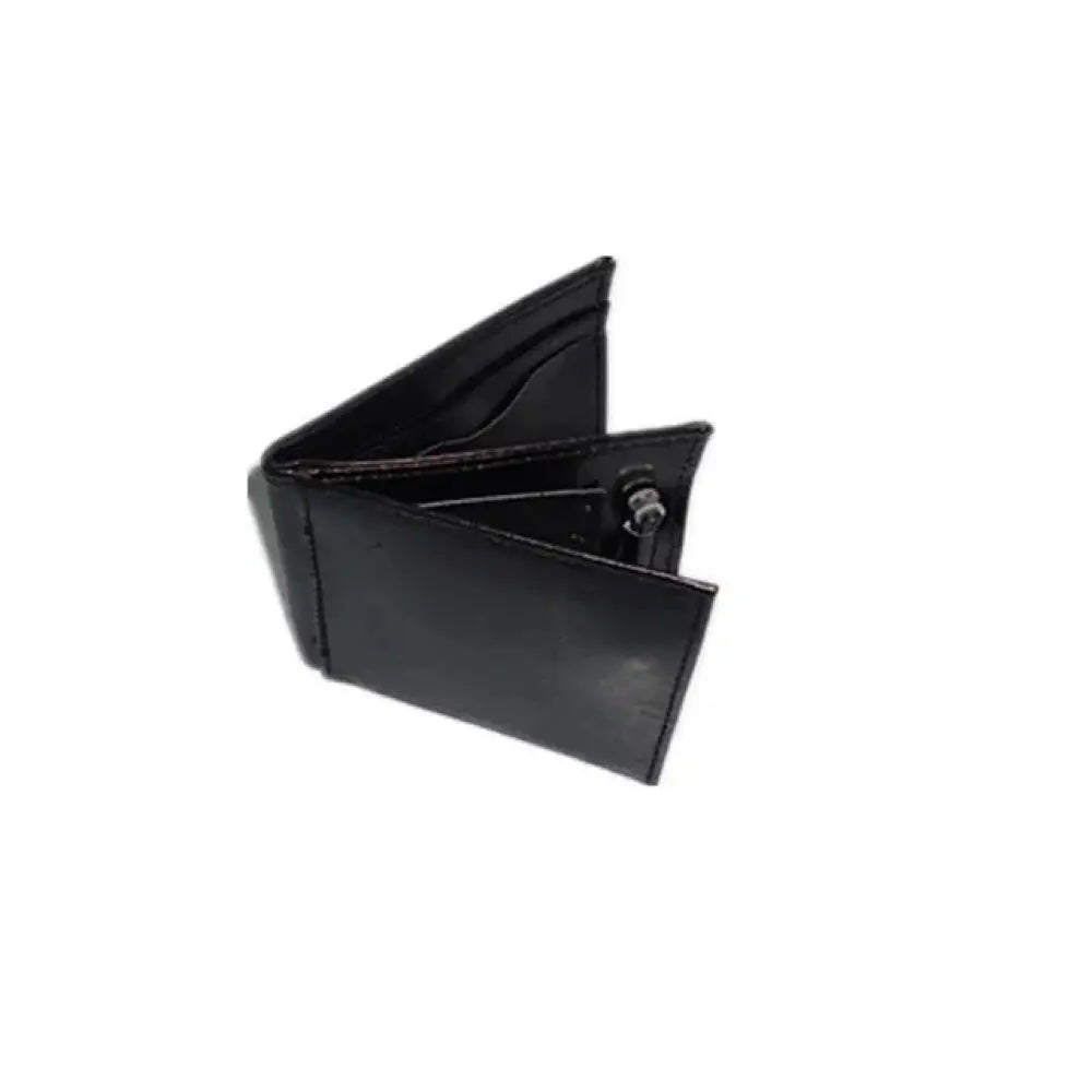 Black leather tri-fold wallet magic blaze minimalist leather fire wallet with sleek design and visible edge stitching