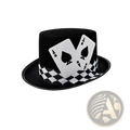 Black magician top hat with checkered ribbon band and silver ace of spades patches for playing card costume accessory