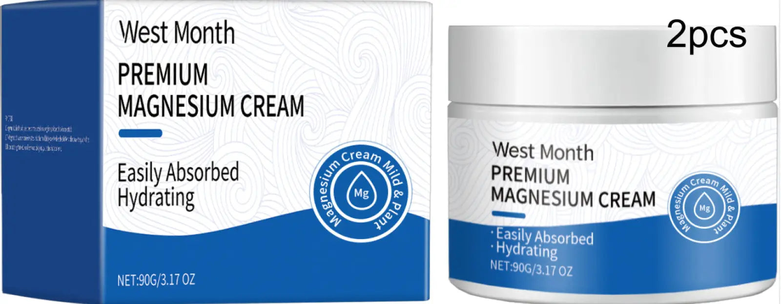 West month premium magnesium cream hydrating body lotion with lavender in white jar and box with easily absorbed hydrating text