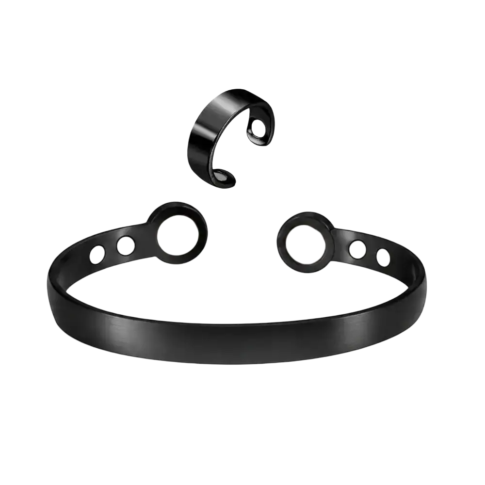 Black magnetic bangles zinc alloy open cuff bracelet with sleek minimalist design and circular magnet accents 1pc magnetic