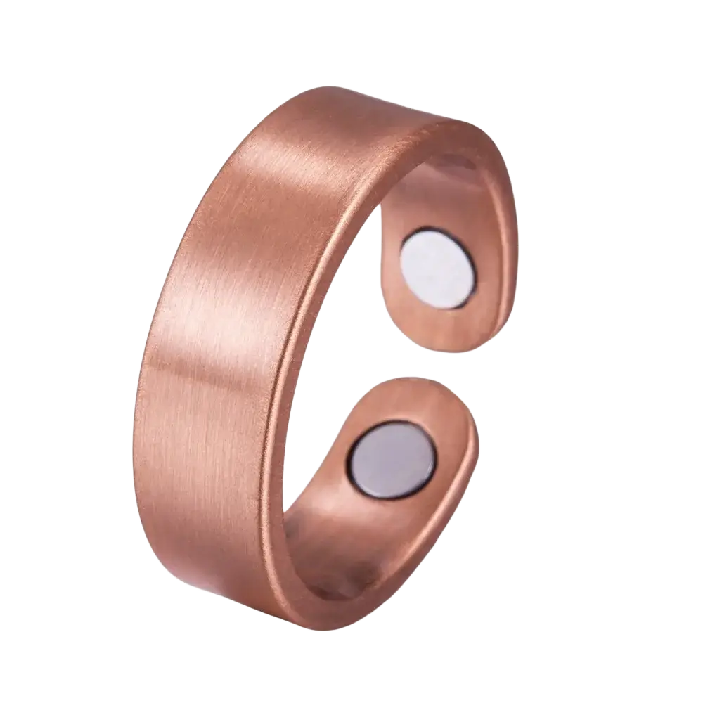 Copper-colored 1pc magnetic zinc alloy toe ring with brushed finish and two circular magnets inside magnetic bangles design