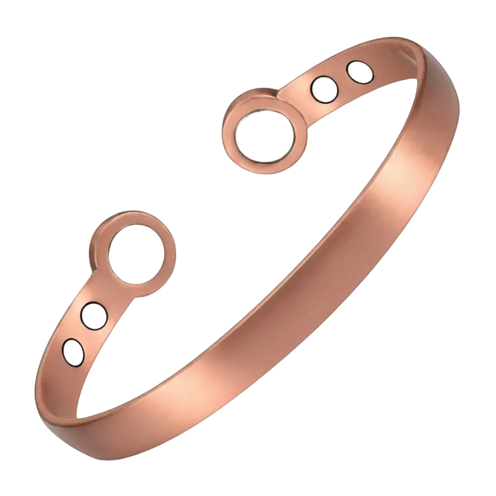 Rose gold zinc alloy 1pc magnetic bracelet featuring smooth polished bands and circular magnets in an open cuff design