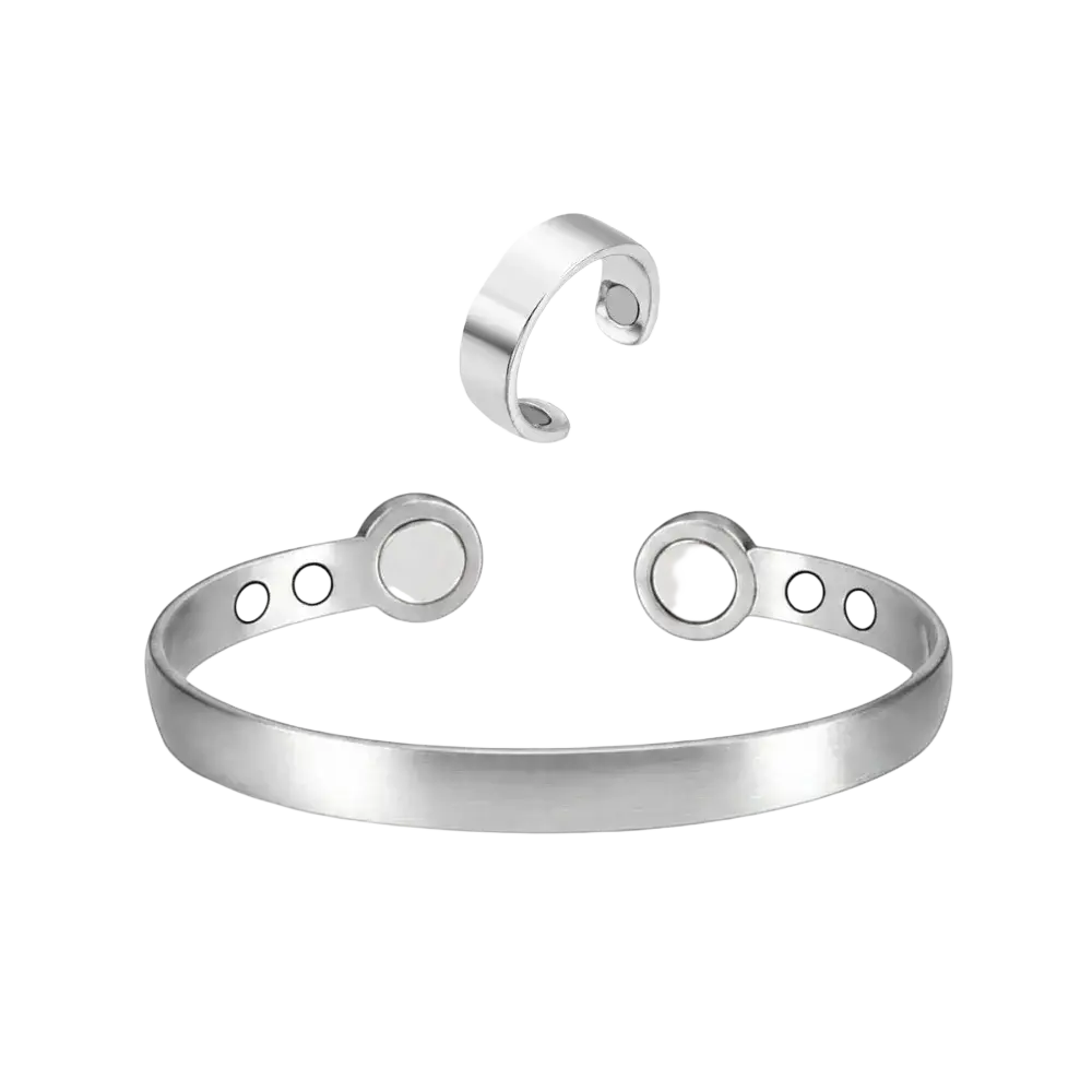 Silver zinc alloy magnetic bangles 1pc open cuff bracelet with circular magnets and adjustable design