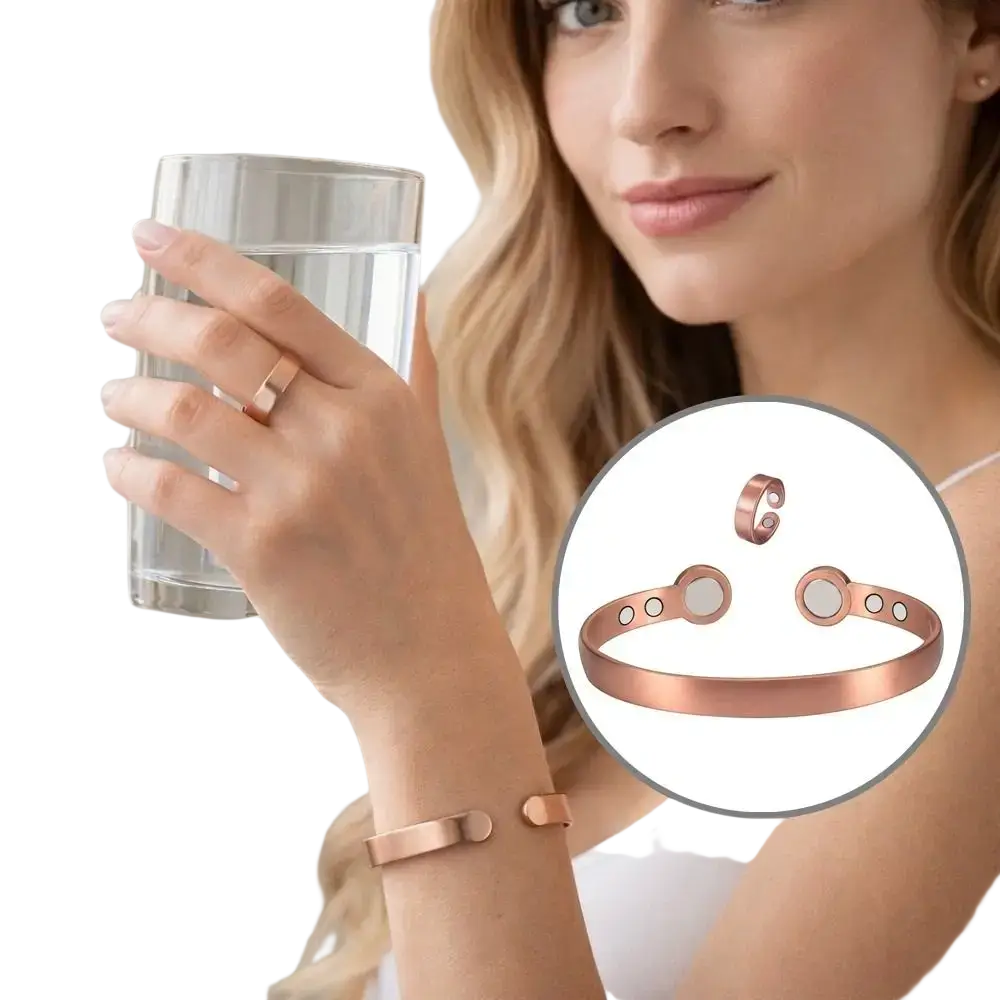Rose gold zinc alloy magnetic bangles bracelet with 1pc magnetic circular magnets and adjustable clasp design