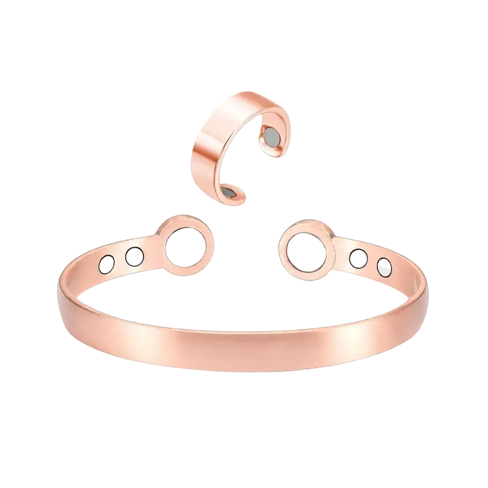 Rose gold zinc alloy magnetic bangles bracelet with circular embedded magnets and sleek minimalist design 1pc magnetic