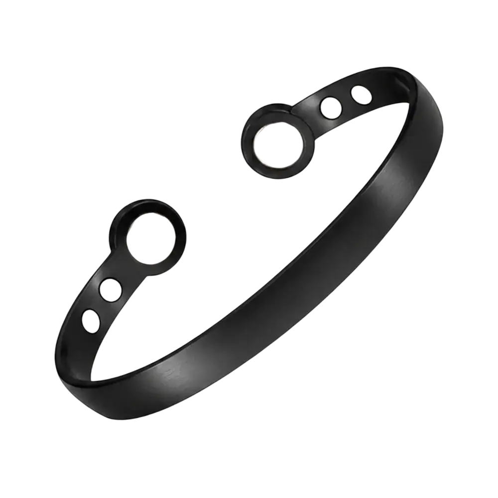 Black magnetic bangle with zinc alloy rose gold finish and embedded 1pc magnetic silver-toned circular magnets
