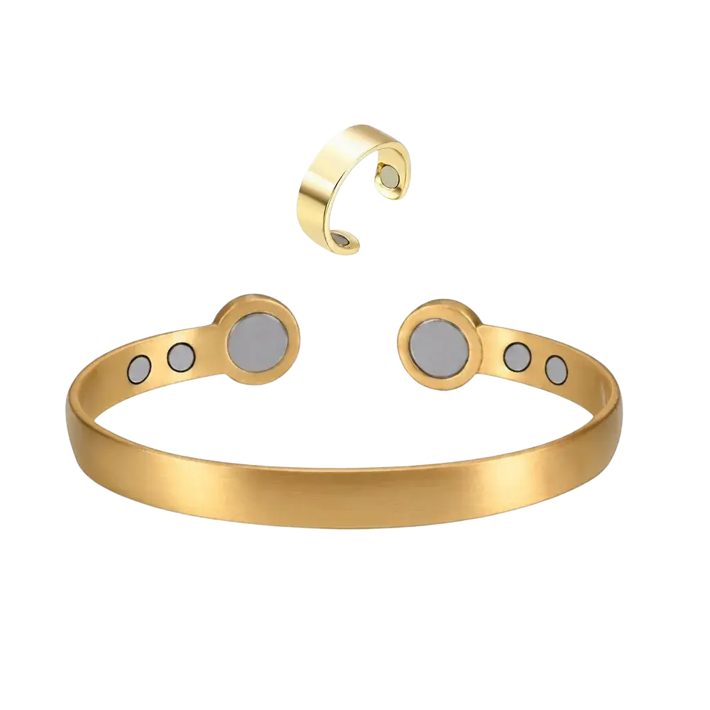 Gold-toned zinc alloy 1pc magnetic bangles and matching ring with circular magnets for magnetic therapy