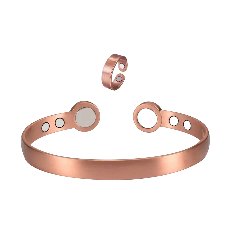 Rose gold magnetic bangles and matching ring 1pc magnetic therapy set made of zinc alloy for wellness use