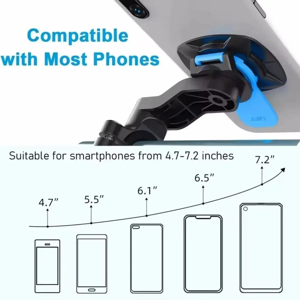 Black and blue magnetic bike phone mount with adjustable arm for universal handlebar gps holder