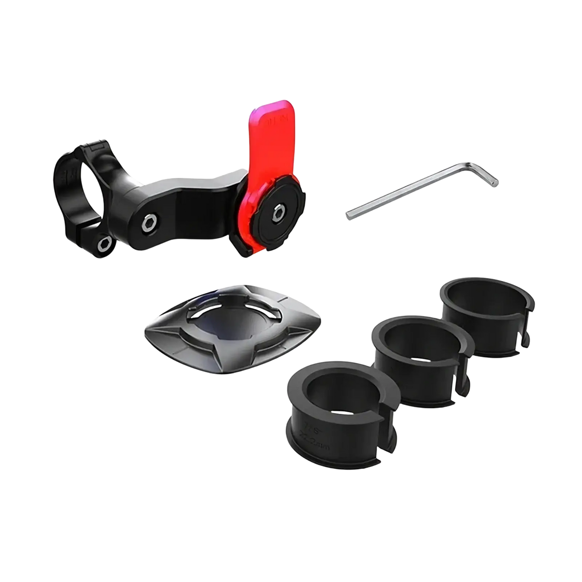Magnetic bike phone mount universal handlebar gps holder with black and red adjustable clamp hex key and adapter rings