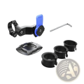 Black magnetic bike phone mount handlebar gps holder with blue push-button and included accessories displayed