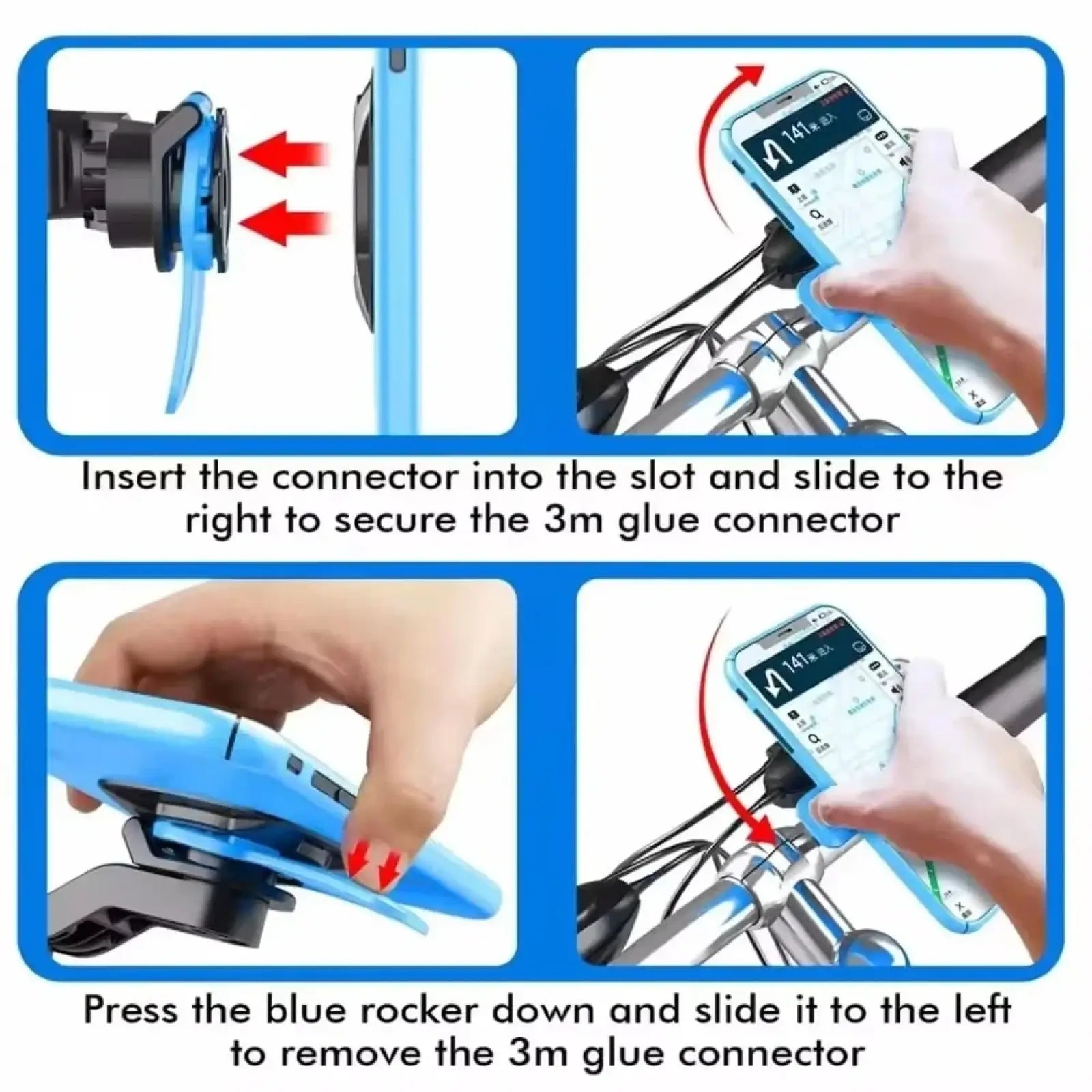 Blue plastic magnetic bike phone mount with black connector for securing smartphones to bicycle handlebars