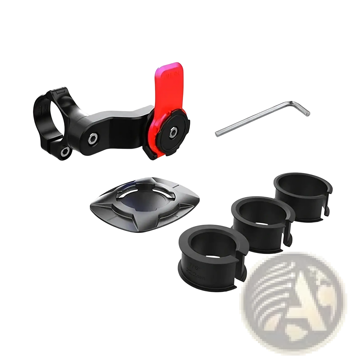 Magnetic bike phone mount universal handlebar gps holder with black and red adjustable clamp hex key and adapter rings