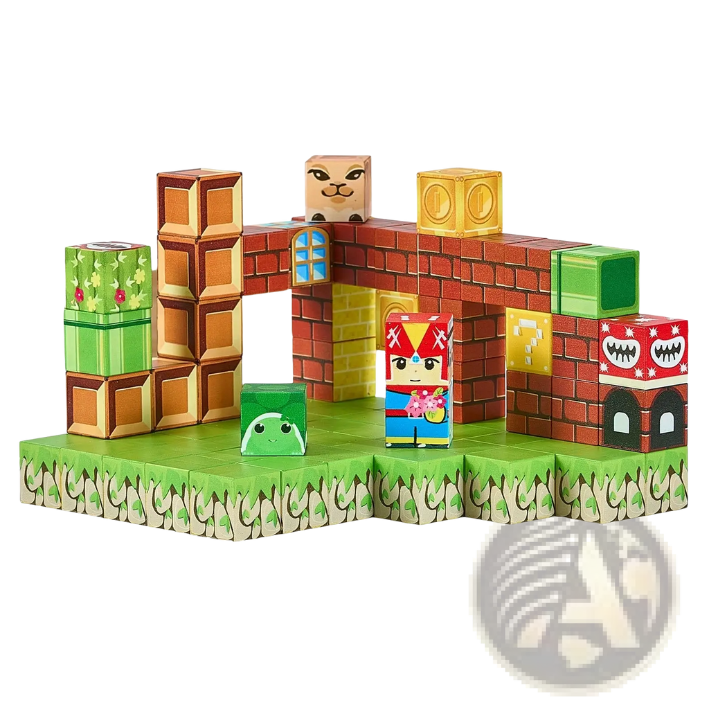Colorful magnetic blocks 100pc mario stem building toy set with paper mini super mario world characters and terrain