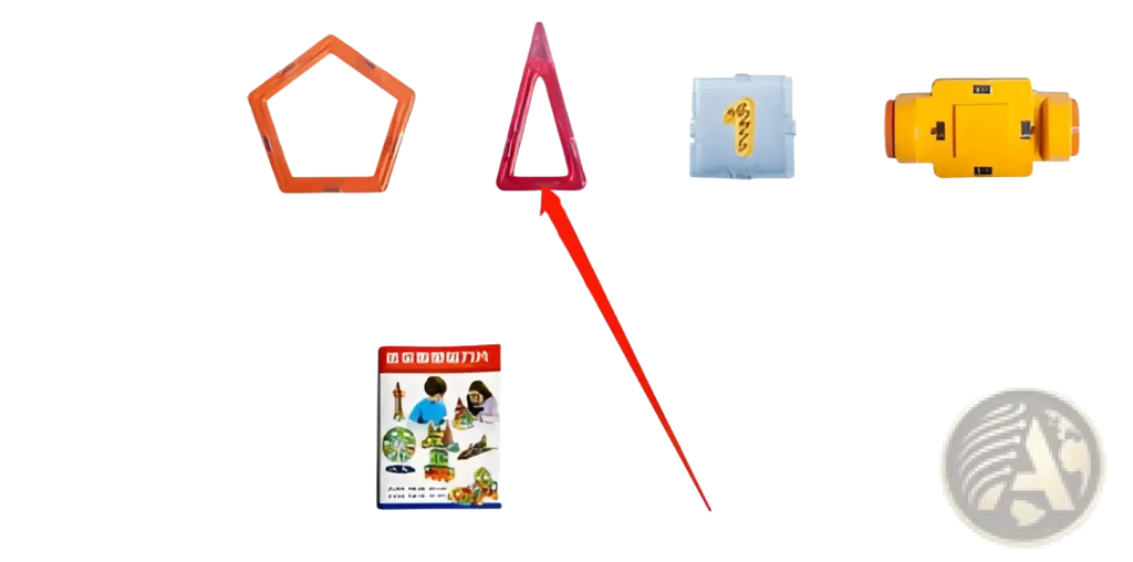 Magnetic building blocks 164 piece educational toy set with colorful geometric shapes including blue rectangles and orange pentagons