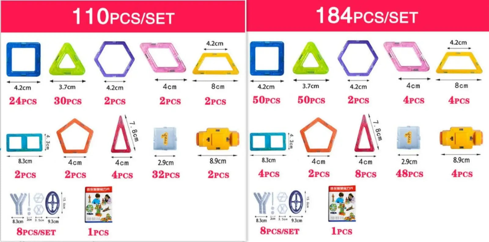 Magnetic building blocks 164 piece educational toy set with vibrant geometric shapes in blue green pink yellow and orange