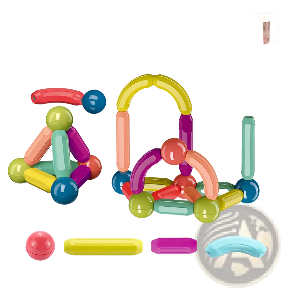 Colorful magnetic building blocks set for kids featuring vibrant magnetic sticks in assorted shapes and hues