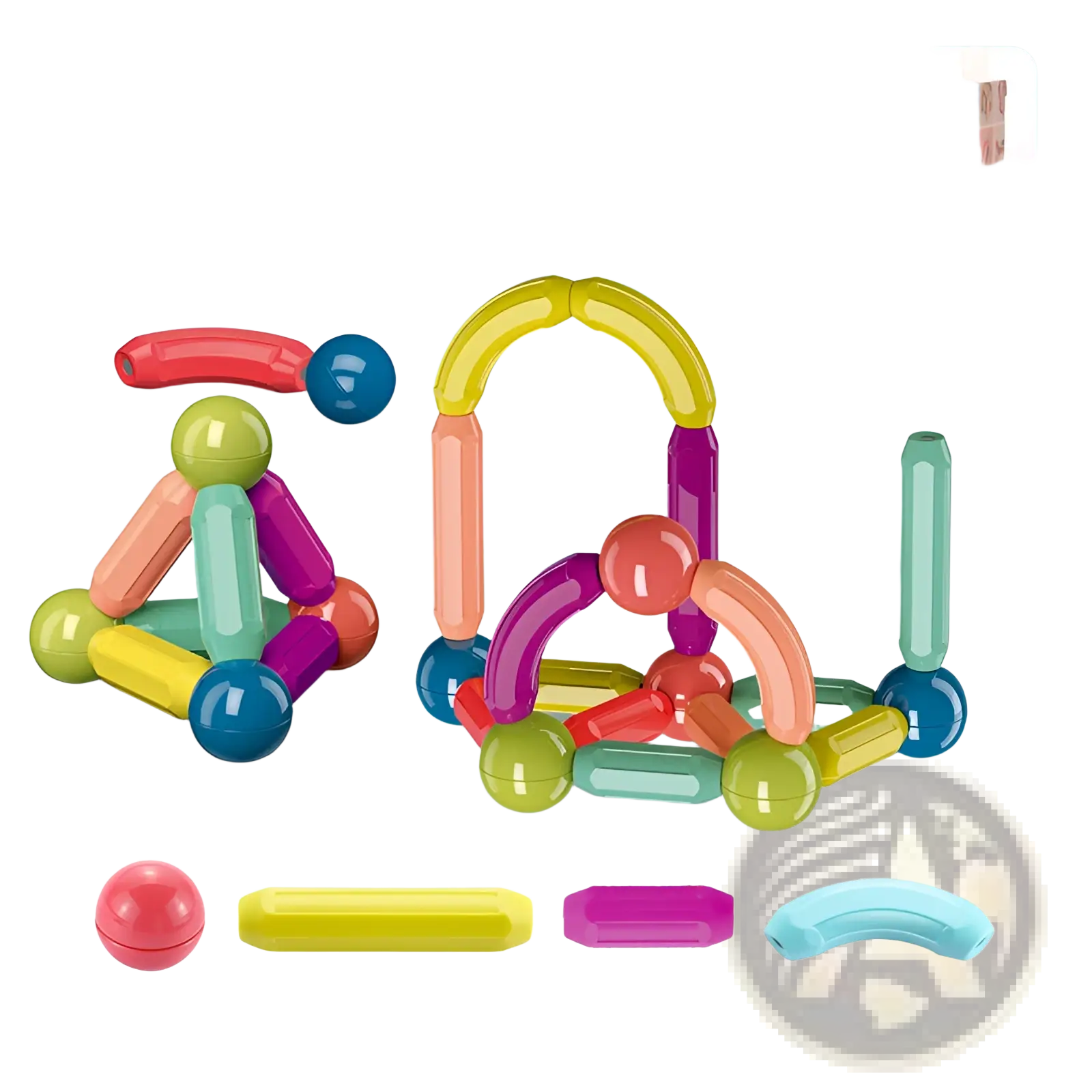 Colorful magnetic building blocks set for kids featuring vibrant magnetic sticks in assorted shapes and hues