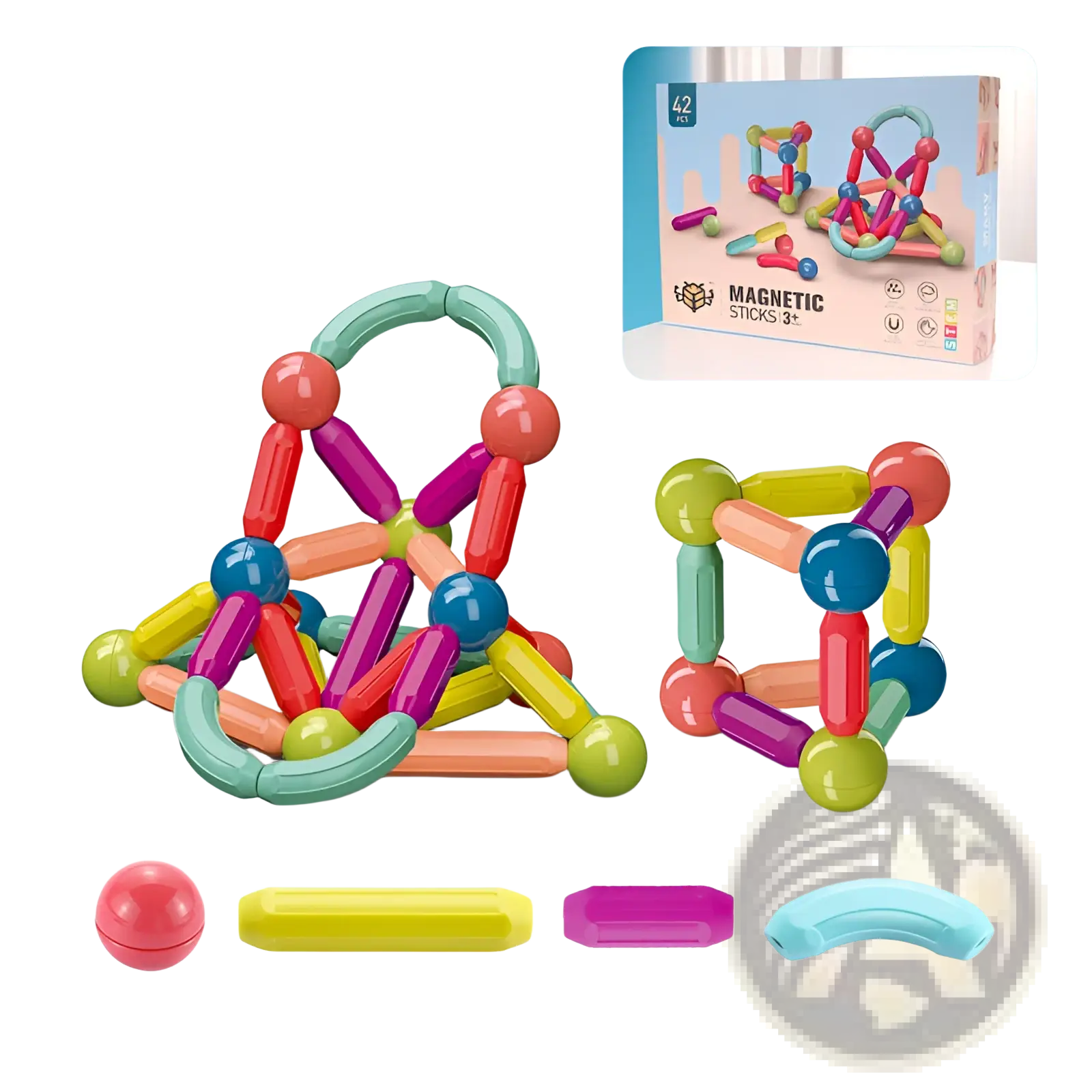 Colorful magnetic building blocks set for kids featuring vibrant rods and spheres in assorted hues for creative play