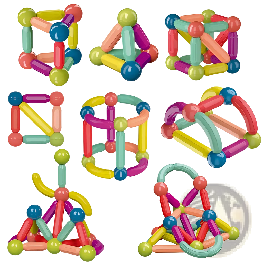 Colorful magnetic building blocks set for kids with 50-100 pieces in assorted shapes and sizes for creative play