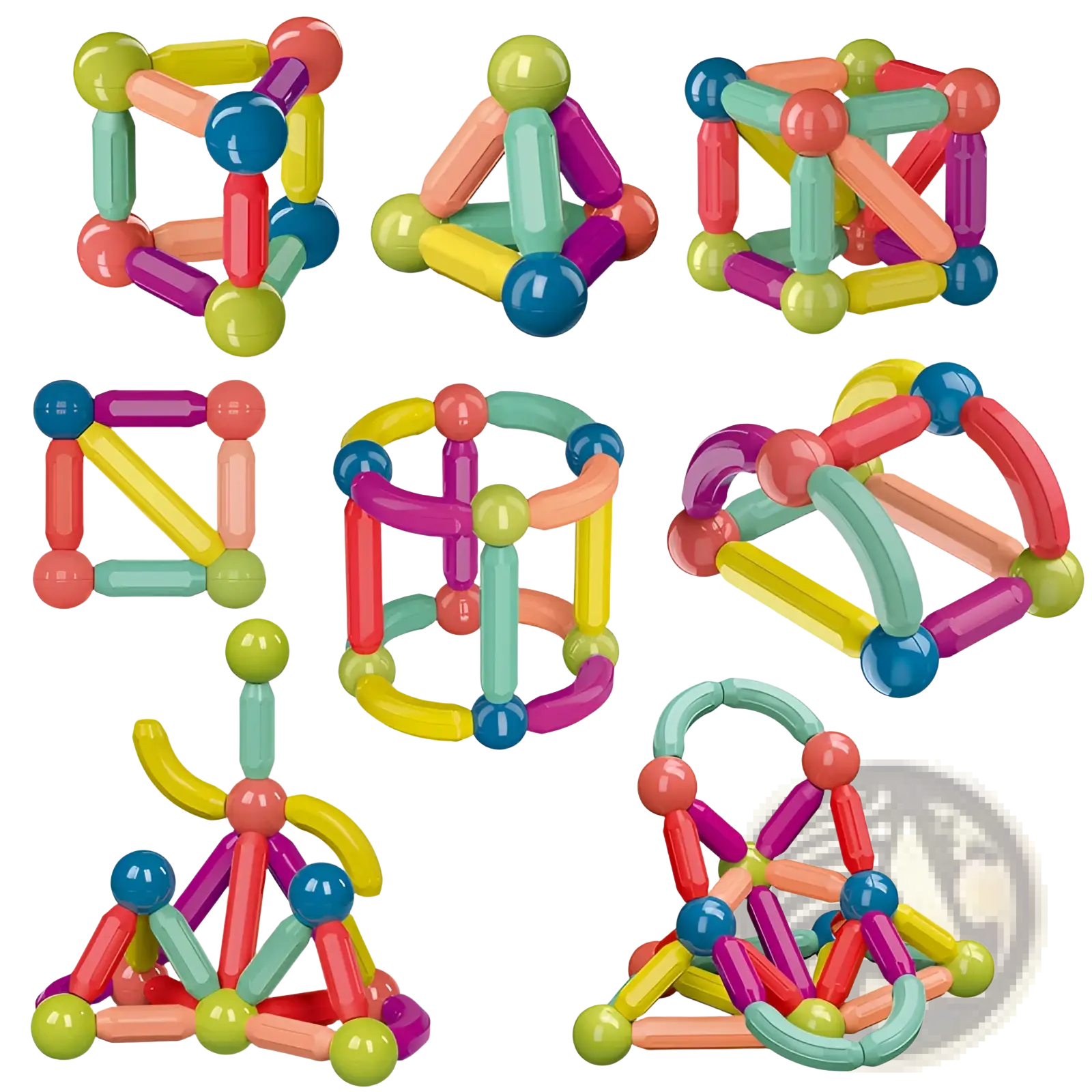 Colorful magnetic building blocks set for kids with 50-100 pieces in assorted shapes and sizes for creative play
