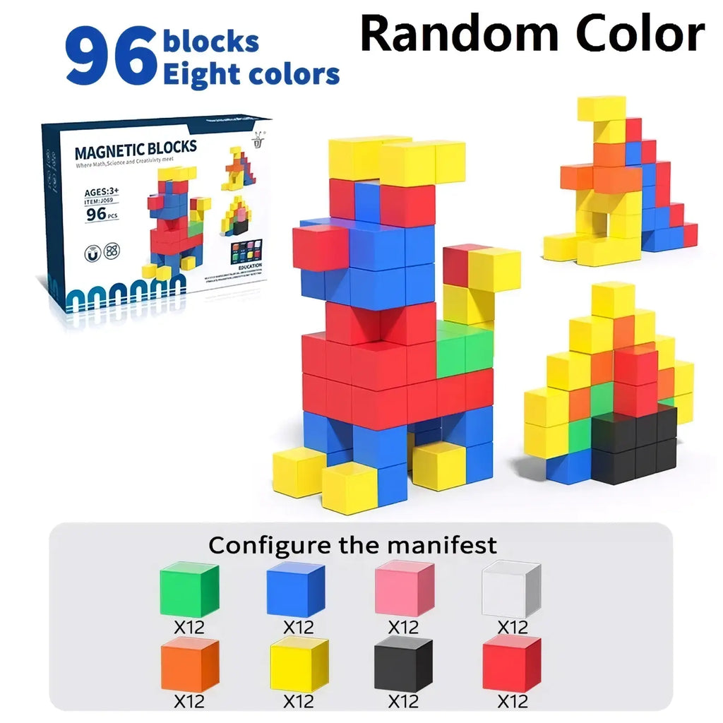 Colorful magnetic building blocks stem educational toys featuring playful llama and pyramid structures in vibrant hues