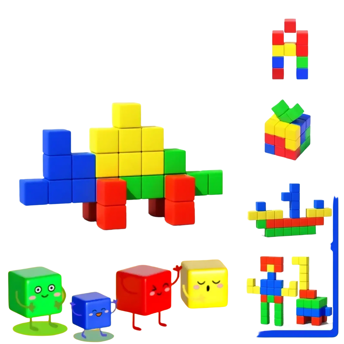 Colorful magnetic building blocks in blue yellow green and red for stem educational toy construction and learning