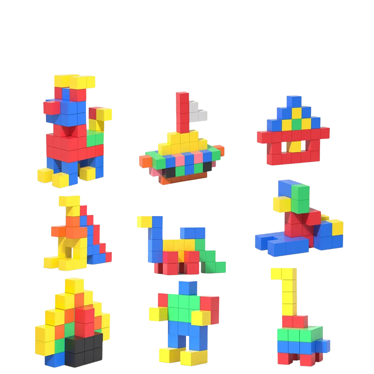 Colorful interlocking plastic magnetic building blocks in various shapes and sizes for stem educational toys