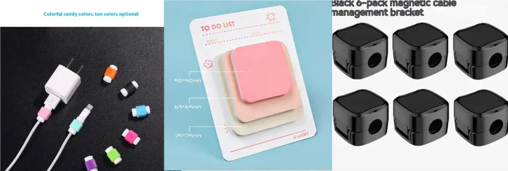 Magnetic square under desk cable organizer in white holding a pink sticky note pad for office organization use