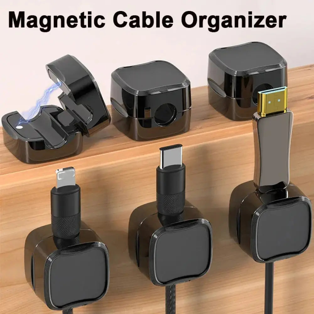 Black magnetic square under desk cable organizer with glossy finish and sleek design for cord management