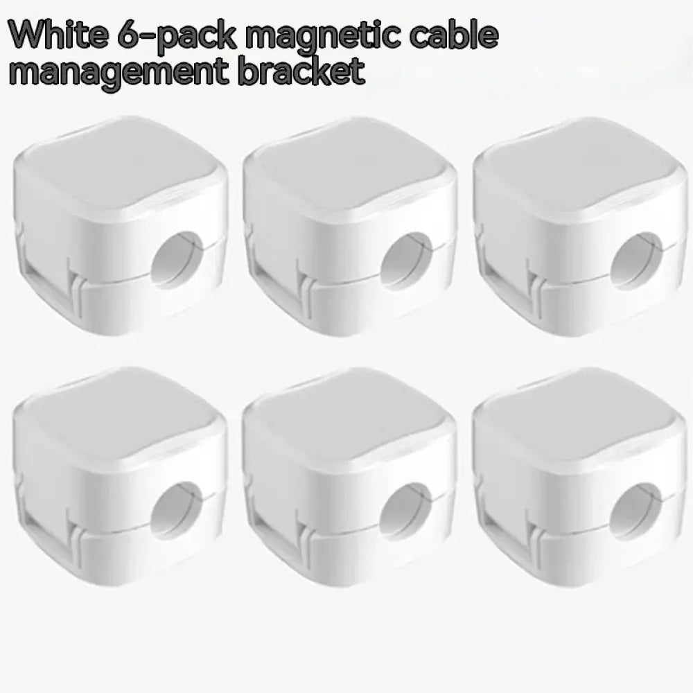 White plastic magnetic square under desk cable organizer brackets with rounded edges for cord management