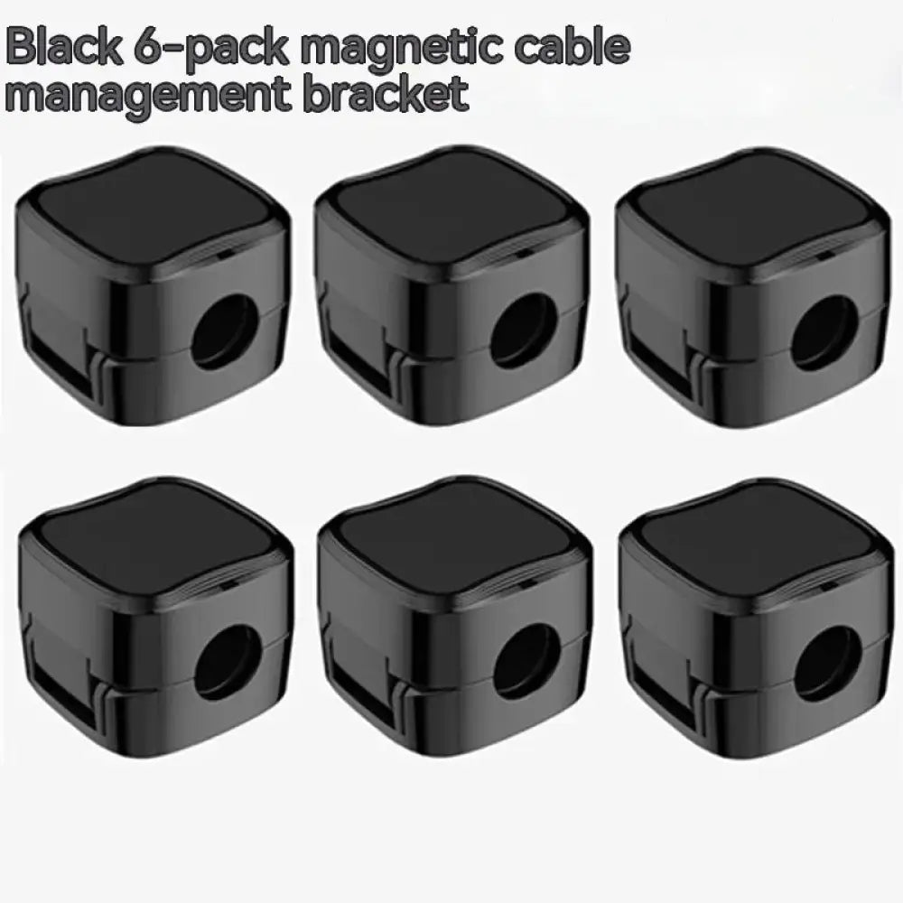 Black magnetic square under desk cable organizer brackets with sleek cube design and central circular hole for cord management