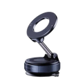 Black magnetic car phone mount with adjustable arm and suction cup base for 360 degree dashboard use