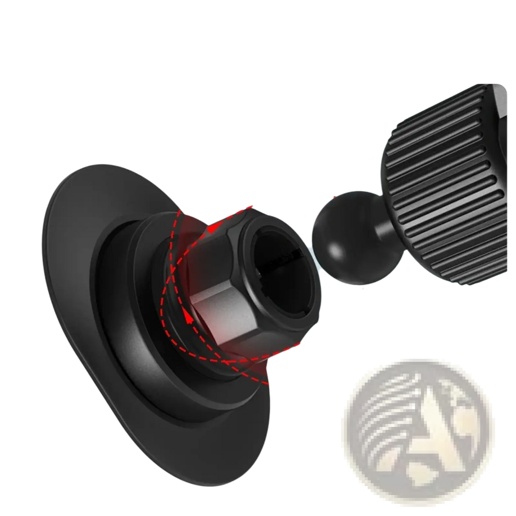 Black adjustable magnetic car phone mount for air vents with textured knob and rotating base for flexible angles