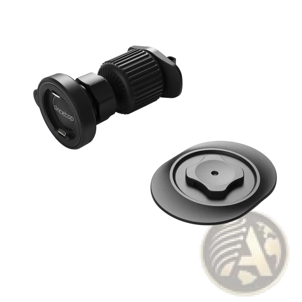 Black plastic magnetic car phone mount for air vents with 360-degree rotation and universal fit shown from the back side