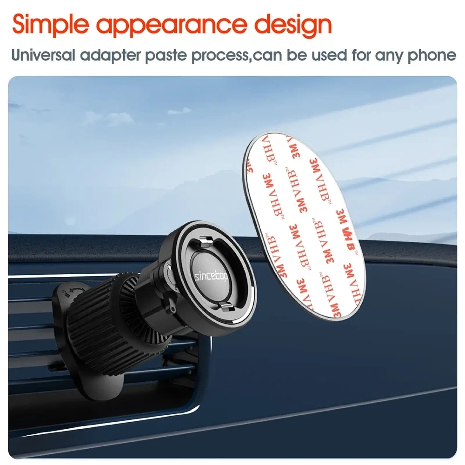 Black magnetic car phone mount with textured grip and adhesive backing for easy attachment to air vents
