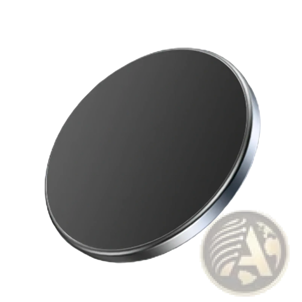 Black circular magnetic car phone mount with sleek metallic rim for iPhone 12 13 14 15 shown from the back side
