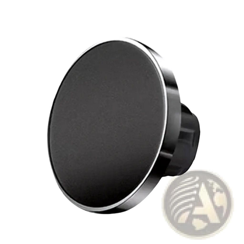 Black circular magnetic car phone mount with sleek metallic rim and textured base for iphone 12 13 14 15 models