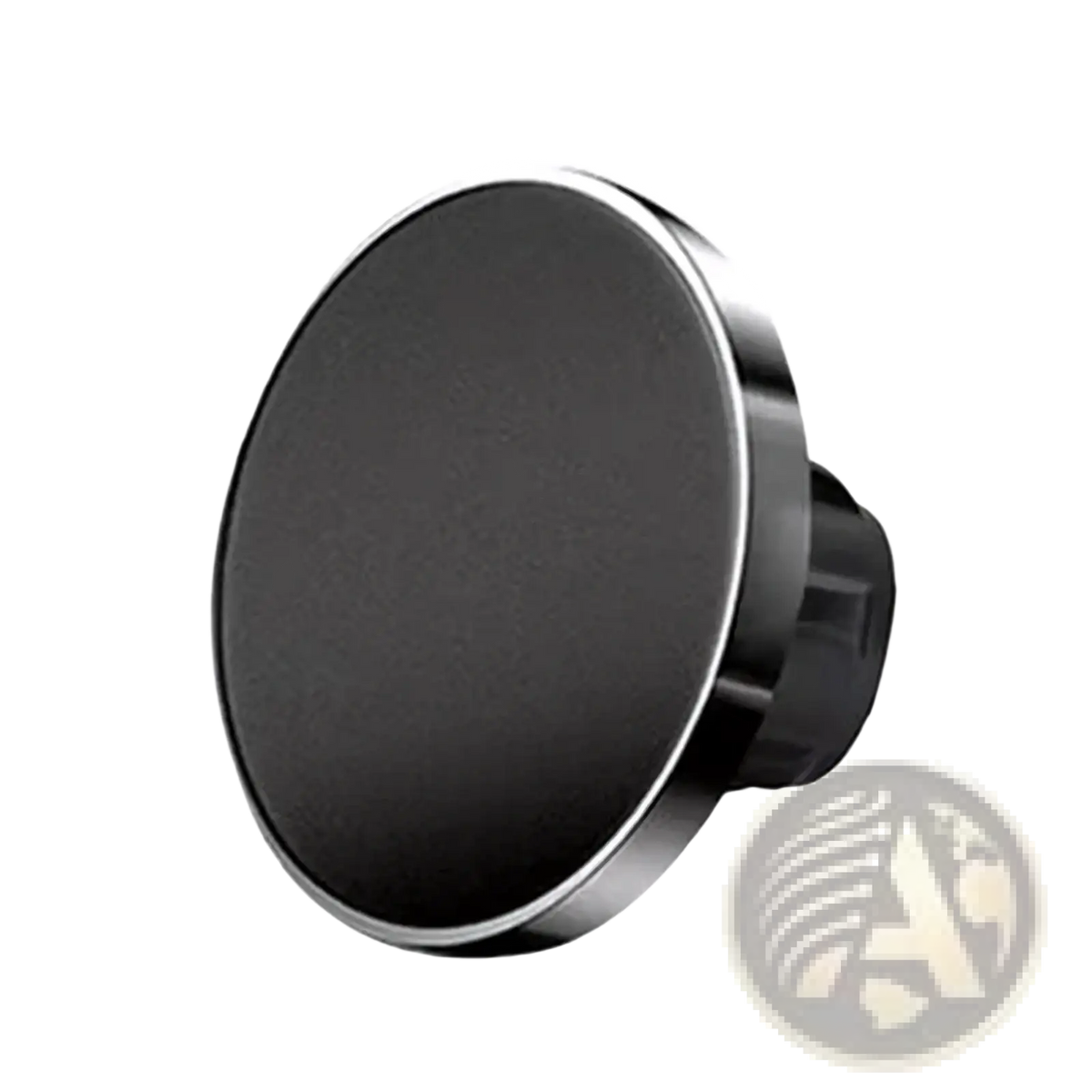 Black circular magnetic car phone mount with sleek metallic rim and textured base for iphone 12 13 14 15 models
