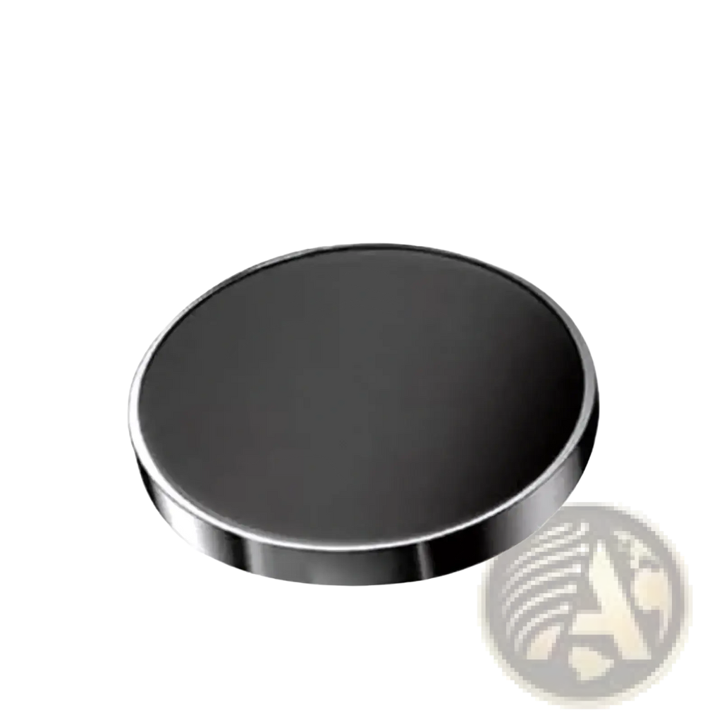 Black circular magnetic car phone mount with silver metallic rim 6cm diameter for iphone 12 13 14 15 use