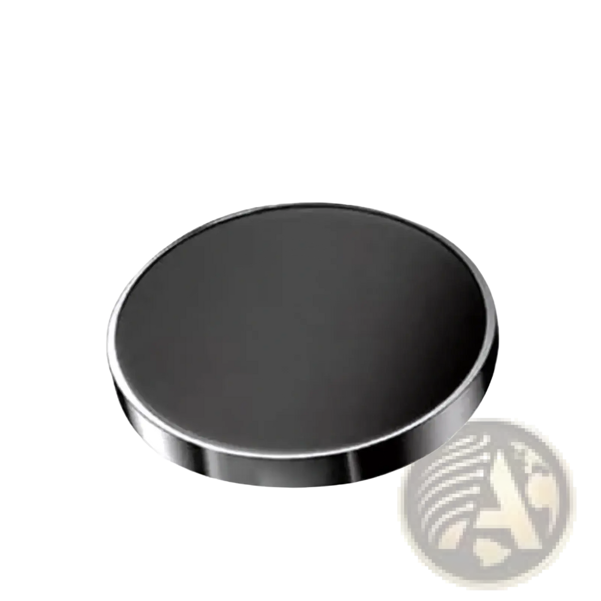 Black circular magnetic car phone mount with silver metallic rim 6cm diameter for iphone 12 13 14 15 use