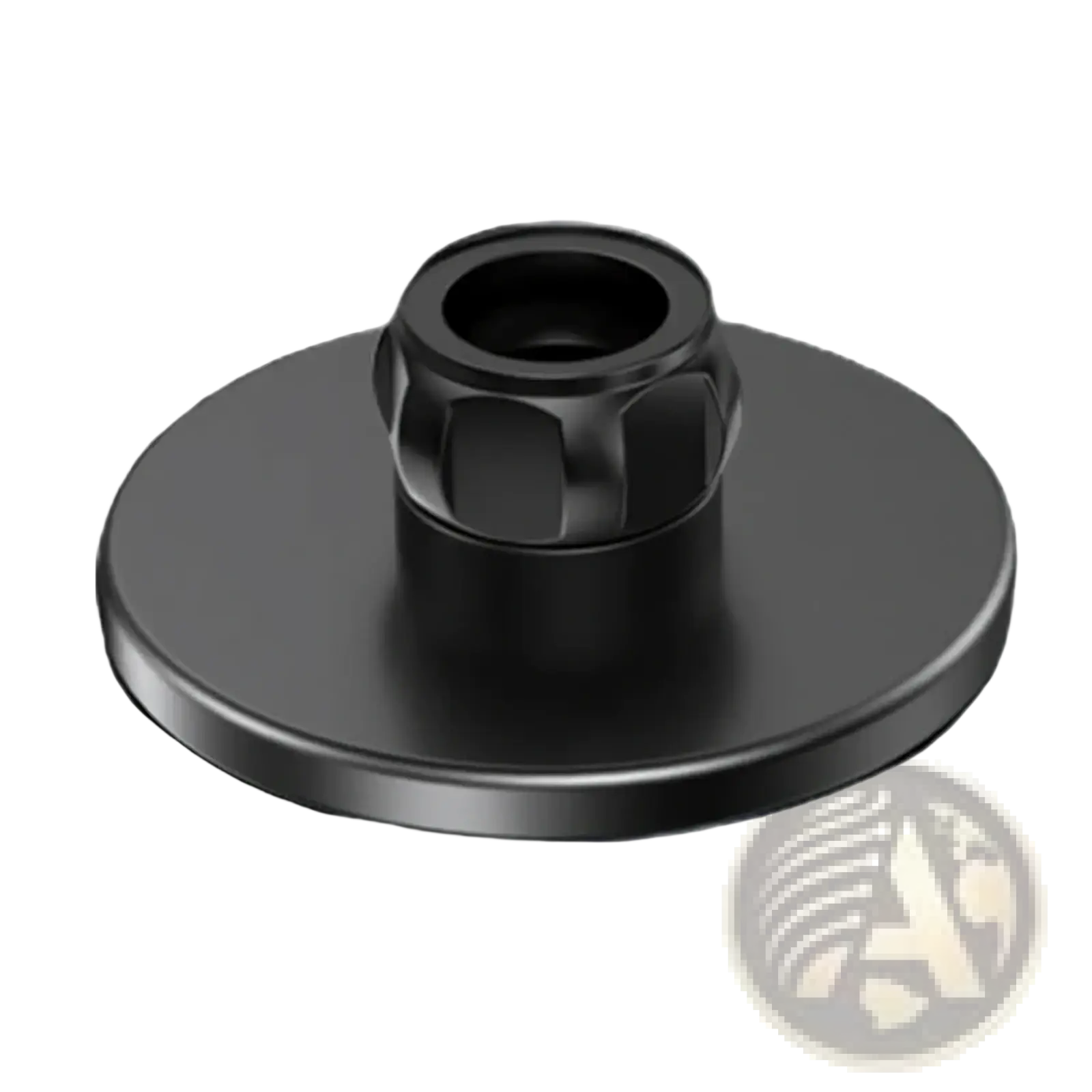 Black matte-finished metal mounting base with central hexagonal threaded post for magnetic car phone mount iphone 12 13 14 15 back side