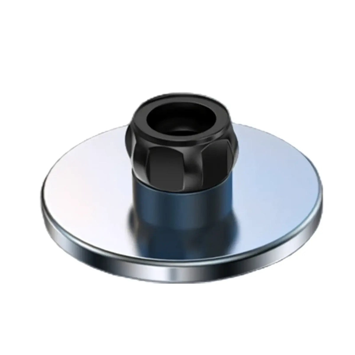 Black hexagonal knob on polished chrome base of magnetic car phone mount for iphone 12 13 14 15