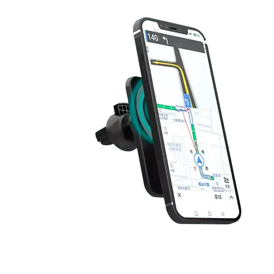 Black magnetic car wireless charger with wireless charging pad for smartphones compatible with iphone models